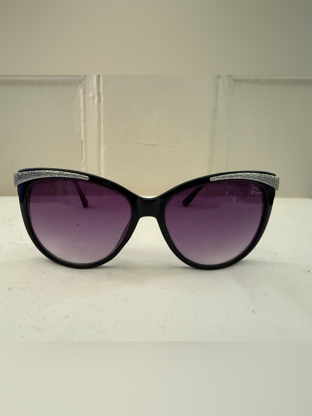 Betsey Johnson Black Sunglasses with Purple Gradient Lenses and Silver Detail